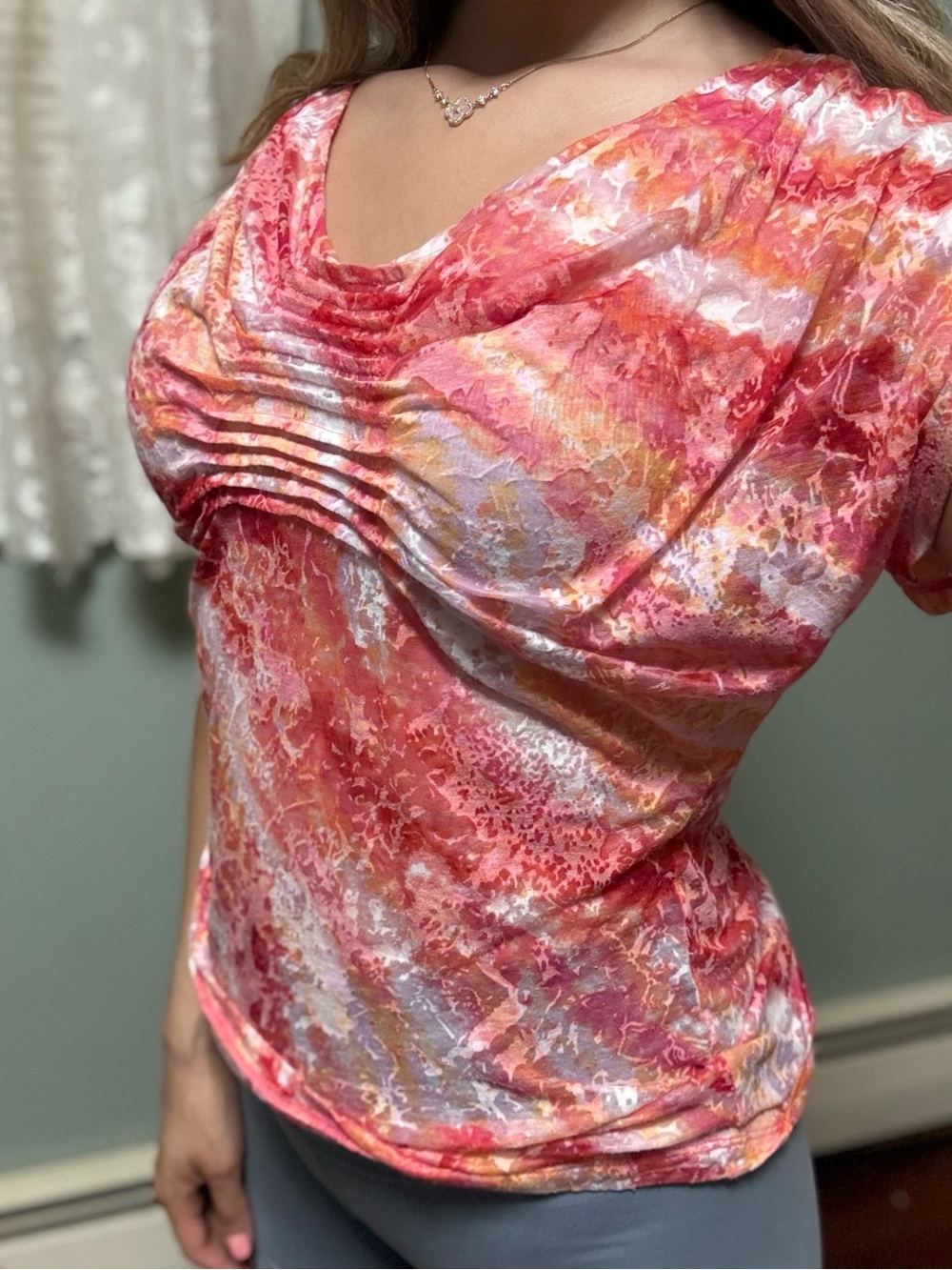 Y2K  Pink Multi-Color Pintuck Short Sleeve Top - Picture 2 of 2